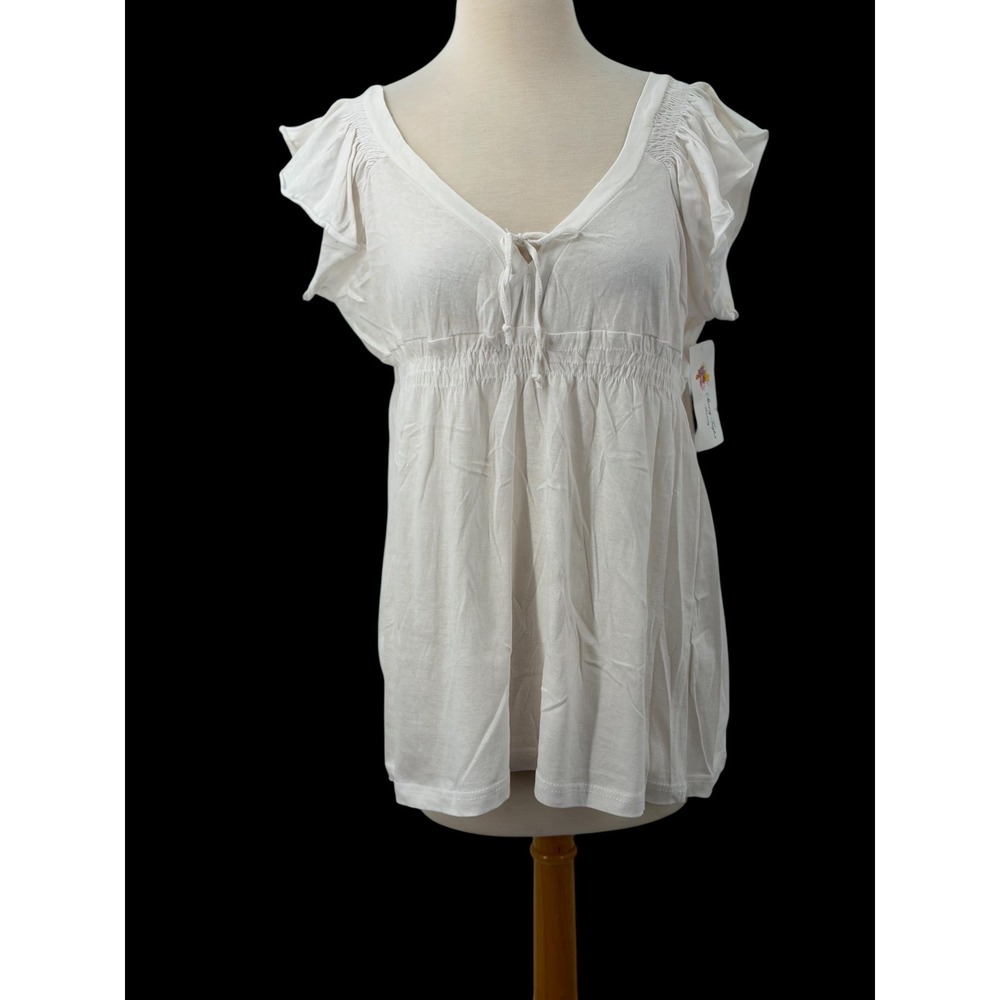 Sherry Taylor Maternity Top White Cotton Empire Waist Flutter Sleeve Size L FLAW